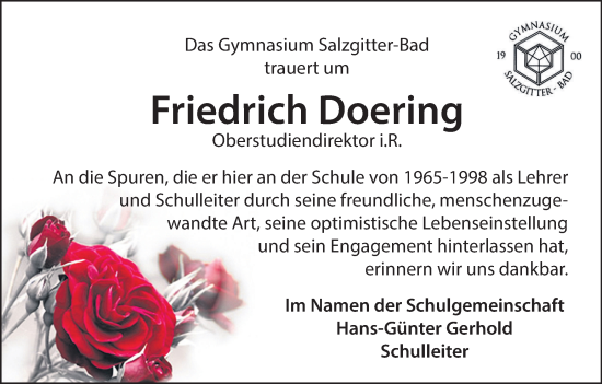 Traueranzeige von Friedrich Doering von Salzgitter-Zeitung