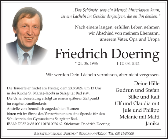 Traueranzeige von Friedrich Doering von Salzgitter-Zeitung