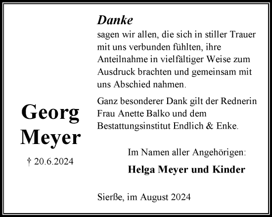 Traueranzeige von Georg Meyer von Peiner Nachrichten