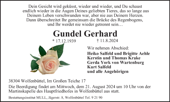 Traueranzeige von Gundel Gerhard von Wolfenbütteler Zeitung