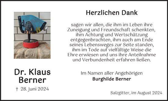 Traueranzeige von Klaus Berner von Salzgitter-Zeitung