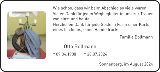 Traueranzeige von Otto Bollmann von Peiner Nachrichten