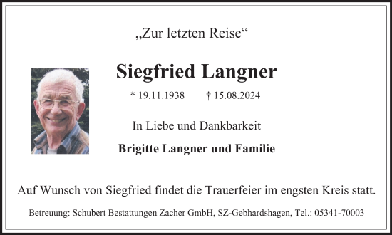 Traueranzeige von Siegfried Langner von Salzgitter-Zeitung