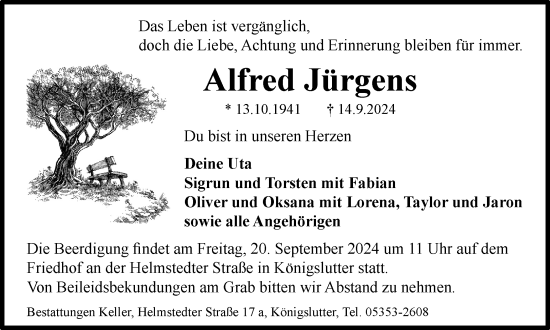 Traueranzeige von Alfred Jürgens von Helmstedter Nachrichten