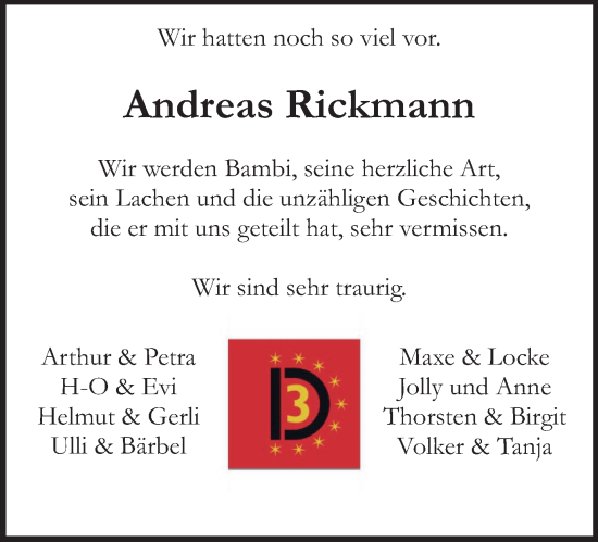 Traueranzeige von Andreas Rickmann von Peiner Nachrichten