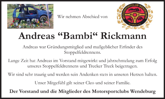 Traueranzeige von Andreas Rickmann von Braunschweiger Zeitung