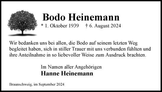 Traueranzeige von Bodo Heinemann von Braunschweiger Zeitung