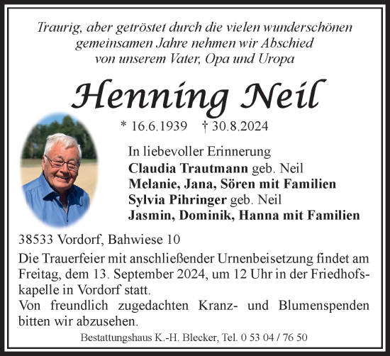 Traueranzeige von Henning Neil von Braunschweiger Zeitung