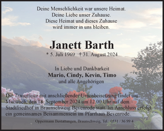 Traueranzeige von Janett Barth von Braunschweiger Zeitung