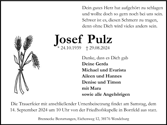 Traueranzeige von Josef Pulz von Braunschweiger Zeitung