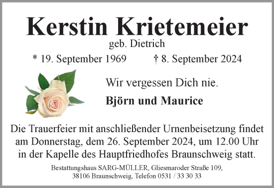 Traueranzeige von Kerstin Krietemeier von Braunschweiger Zeitung