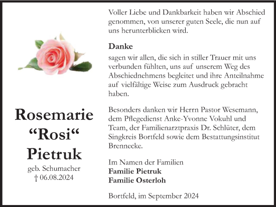 Traueranzeige von Rosemarie Pietruk von Peiner Nachrichten