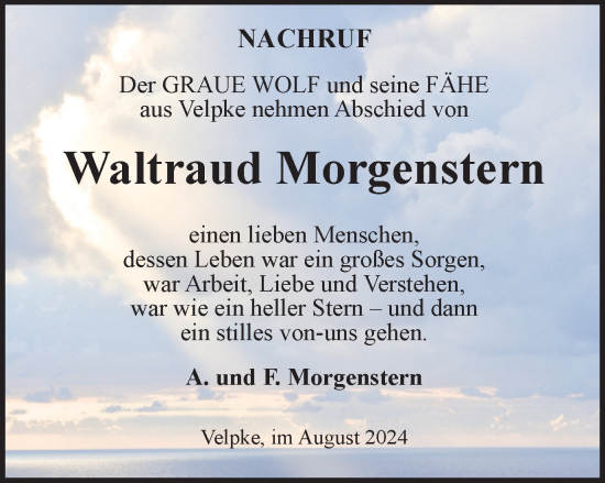 Traueranzeige von Waltraud Morgenstern von Wolfsburger Nachrichten