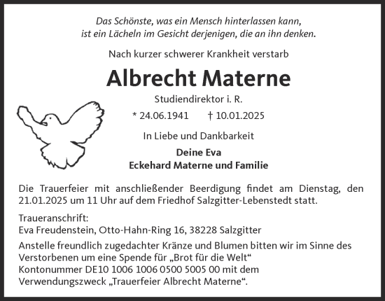 Traueranzeige von Albrecht Materne von Salzgitter-Zeitung