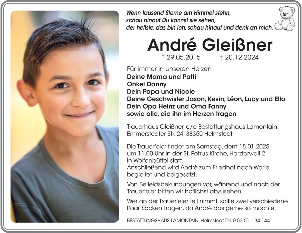  Traueranzeige für André Gleißner vom 11.01.2025 aus 