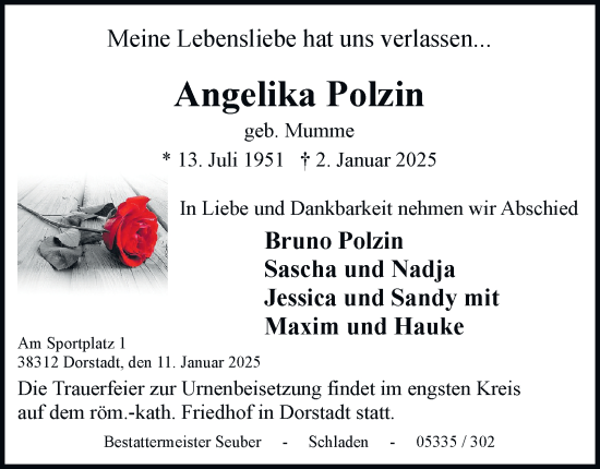 Traueranzeige von Angelika Polzin 