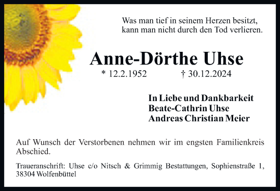 Traueranzeige von Anne-Dörthe Uhse 