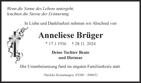 Traueranzeige von Anneliese Brüger 