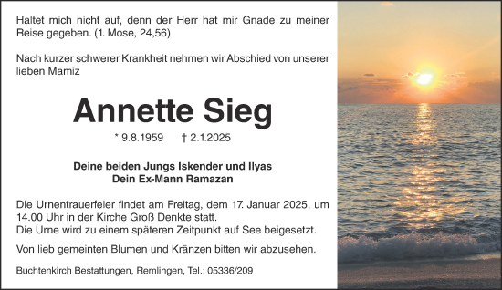 Traueranzeige von Annette Sieg 