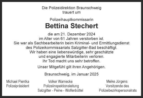 Traueranzeige von Bettina Stechert von Salzgitter-Zeitung