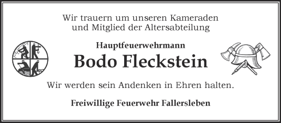 Traueranzeige von Bodo Fleckstein 