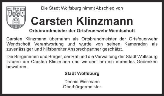 Traueranzeige von Carsten Klinzmann 