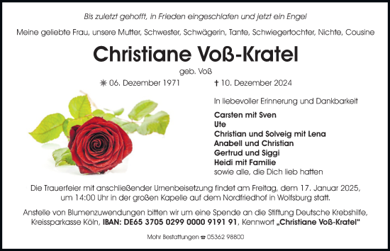 Traueranzeige von Christiane Voß-Kratel 