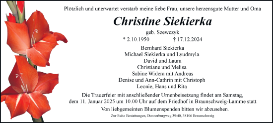 Traueranzeige von Christine Siekierka 