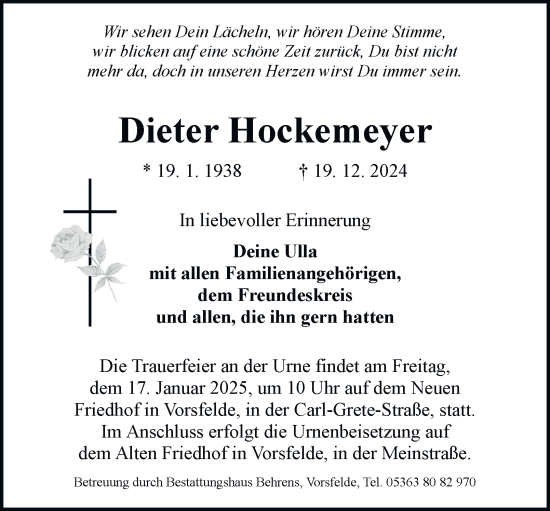 Traueranzeige von Dieter Hockemeyer 