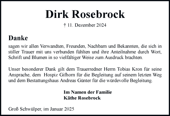 Traueranzeige von Dirk Rosebrock 