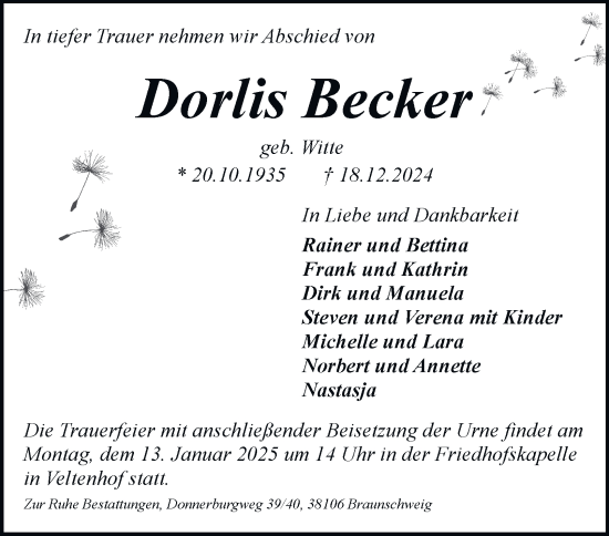 Traueranzeige von Dorlis Becker 