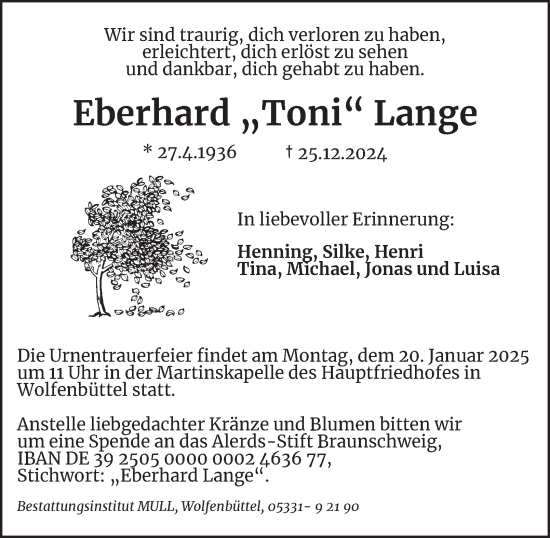 Traueranzeige von Eberhard Lange 