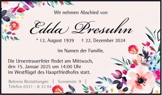 Traueranzeige von Edda Presuhn 