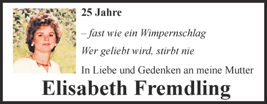 Traueranzeige von Elisabeth Fremdling 