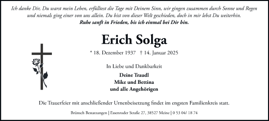 Traueranzeige von Erich Solga 