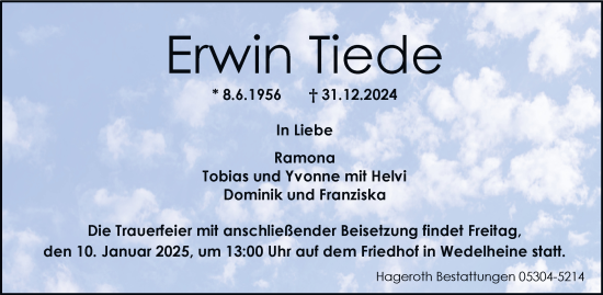 Traueranzeige von Erwin Tiede 