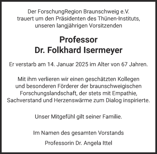 Traueranzeige von Folkhard Isermeyer 