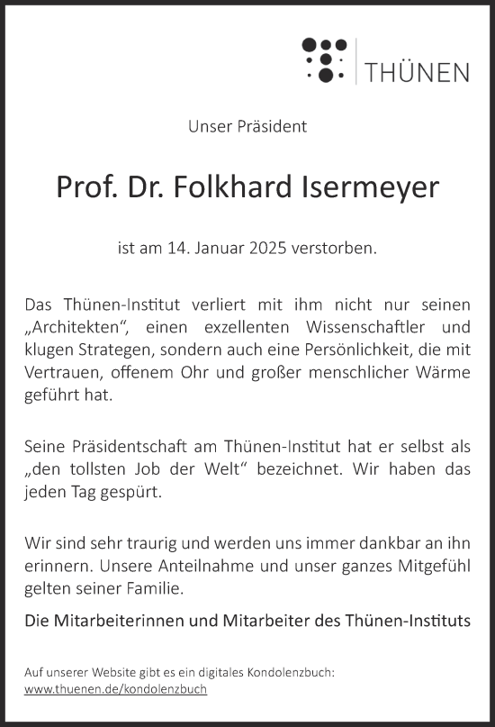 Traueranzeige von Folkhard Isermeyer 