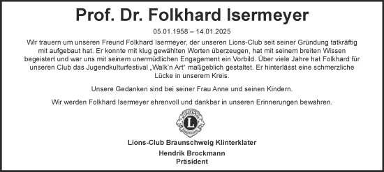 Traueranzeige von Folkhard Isermeyer 