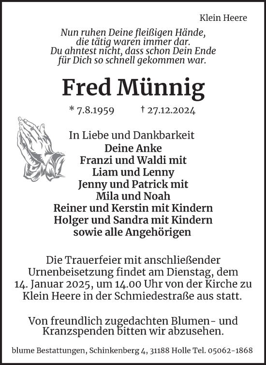 Traueranzeige von Fred Münnig von Salzgitter-Zeitung