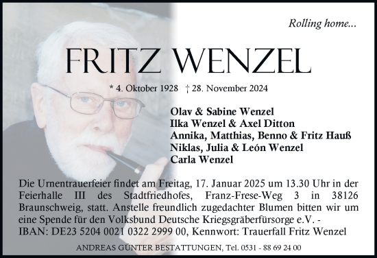 Traueranzeige von Fritz Wenzel 