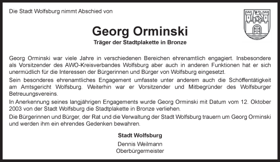 Traueranzeige von Georg Orminski 