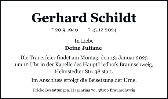 Traueranzeige von Gerhard Schildt 