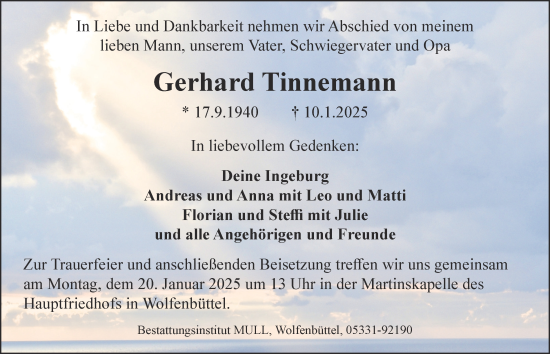 Traueranzeige von Gerhard Tinnemann 