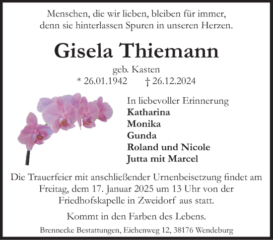 Traueranzeige von Gisela Thiemann von Peiner Nachrichten