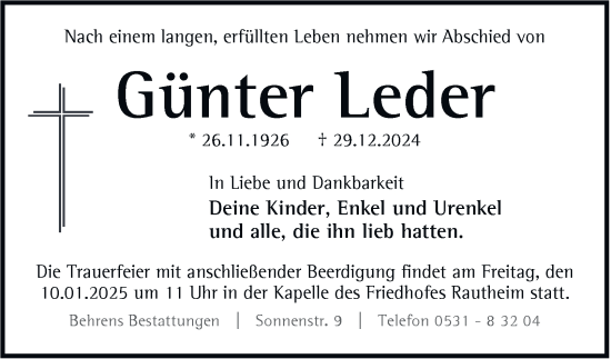 Traueranzeige von Günter Leder 