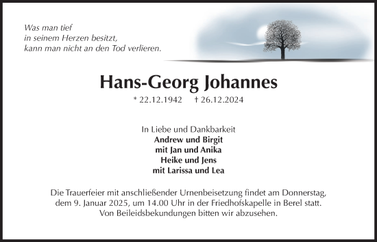 Traueranzeige von Hans-Georg Johannes von Salzgitter-Zeitung