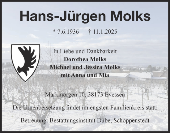 Traueranzeige von Hans-Jürgen Molks 