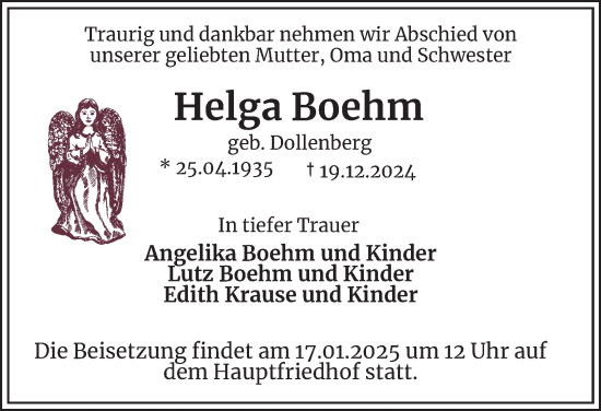 Traueranzeige von Helga Boehm 