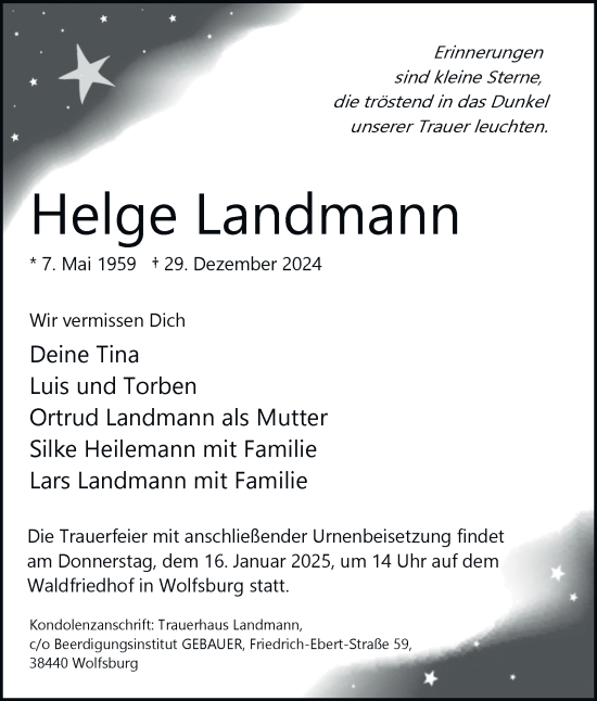 Traueranzeige von Helge Landmann 